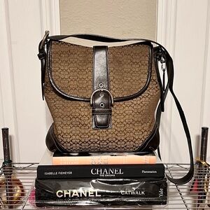 Coach Signature logo So-ho micro c canvas bag with leather strap & leather trim